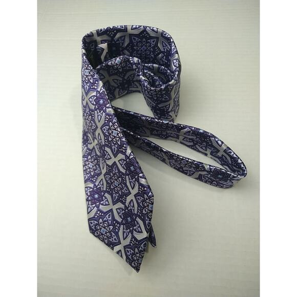 Roland S. Martin Purple Grey Geometric Designed Regular Sized Tie - Picture 10 of 10